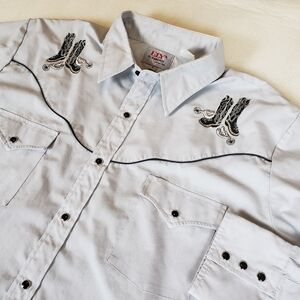 Vntg Ely Diamond Men's Large Western Shirt Boots Spurs Embroidered Cowboy Rodeo